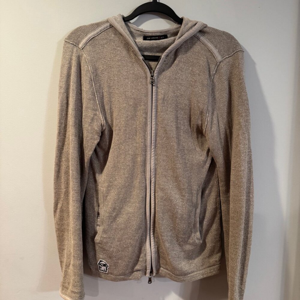 John Varvatos Zip Up Hoodie Sweater - Grey Beige Hooded Jacket Cardigan - Mens S